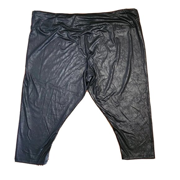 Ava & Viv Crop Pants Womens Plus Size 4X Solid Black Shiny Pull On Activewear - Picture 4 of 4